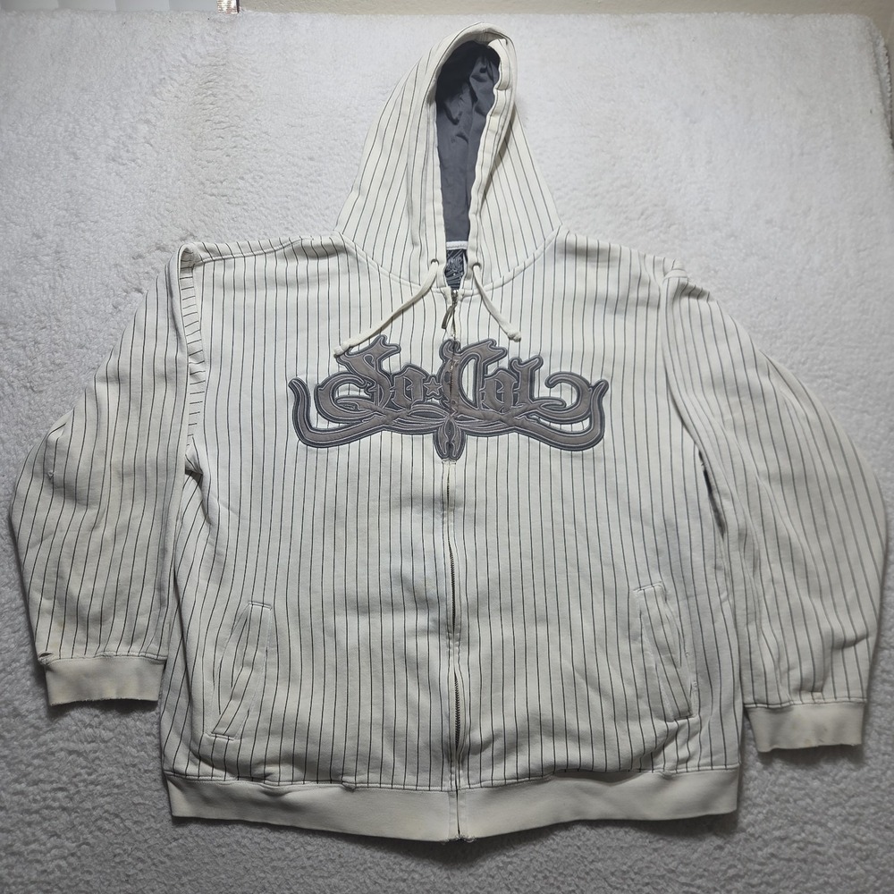 Vintage NO FEAR So Cal Zip Up Hoodie Mens 2XL Pin Stripe‎ Faded Grunge Y2K Logo